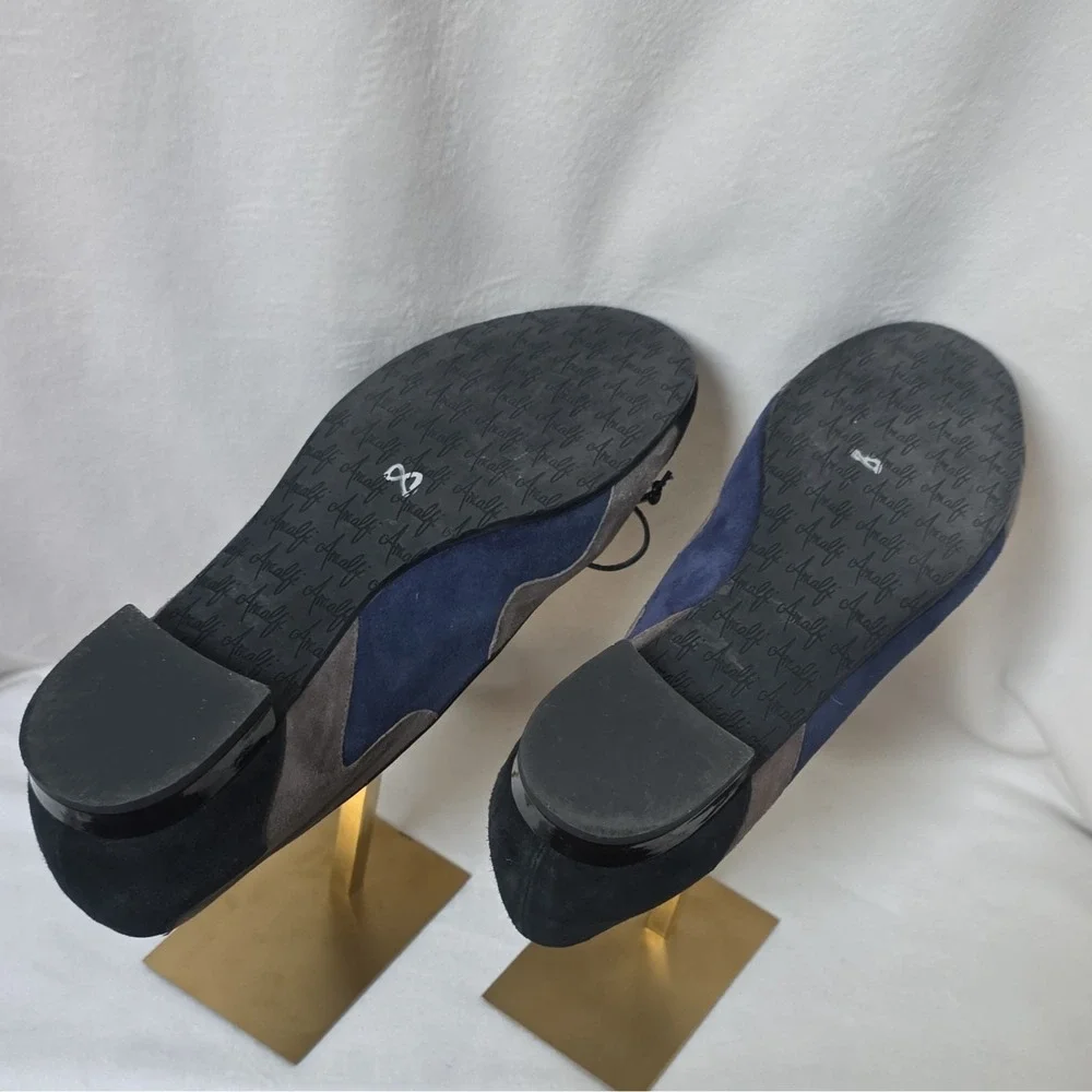 Amalfi Made In Italy Womens Suede Ballet Flat Slip-On Bow Black Gray Blue 9M
